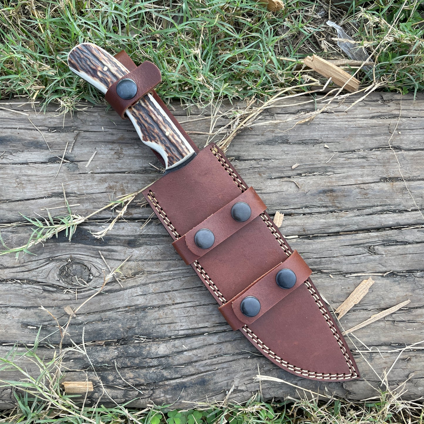 Custom 13" Crown Stag Bowie Knife, Premium Fixed Blade Hunting Knife