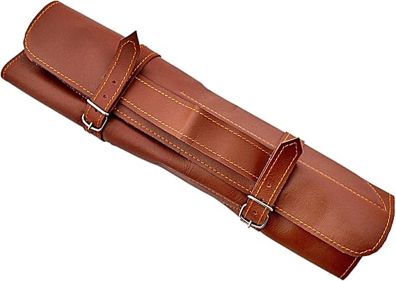 Closed leather roll case for 5 piece knife set