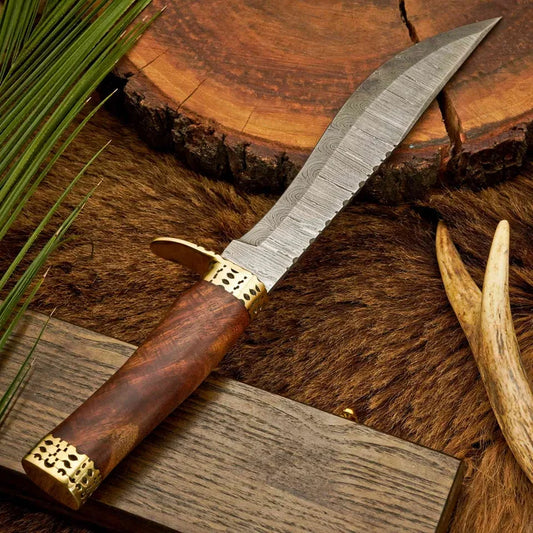 13 Inch Damascus Steel Bowie Knife with Rosewood Handle