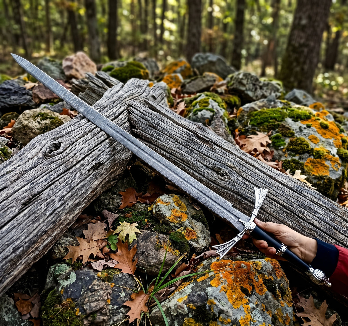 Medieval inspired Damascus display sword