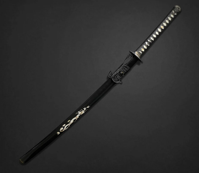 Black Pearl Dragon Hand-Forged Samurai Katana, 1060 High Carbon Steel & Real Hamon