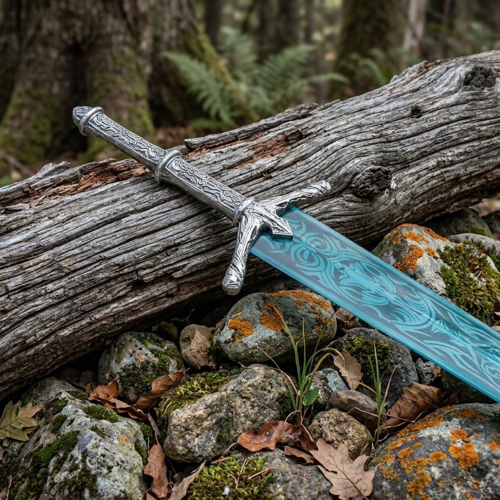 Fantasy display sword on plain background