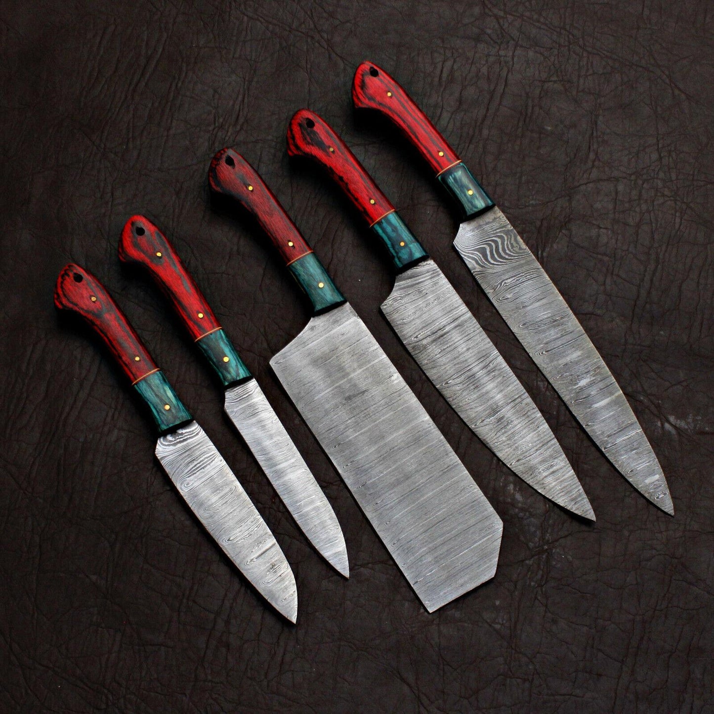 5 Pieces Custom Handmade Damascus Chef Knife Set | Premium Damascus Steel Kitchen Knives