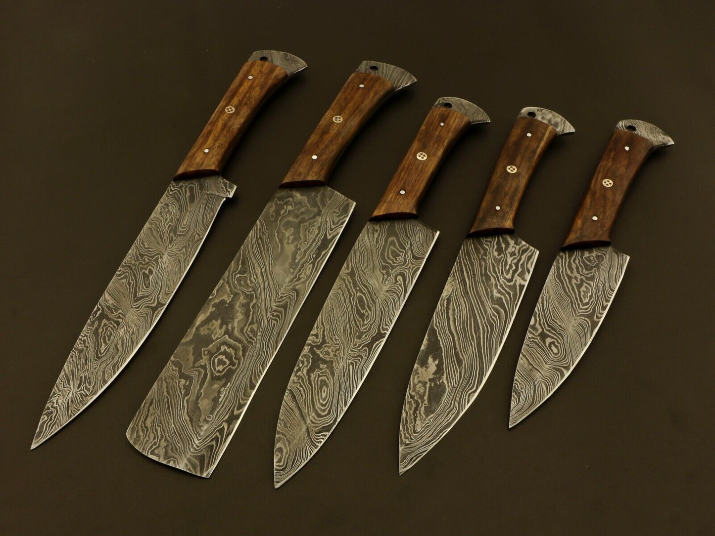 5 Pieces Handmade Damascus Steel Chef Knife Set – Professional Hand-Forged Kitchen Knives