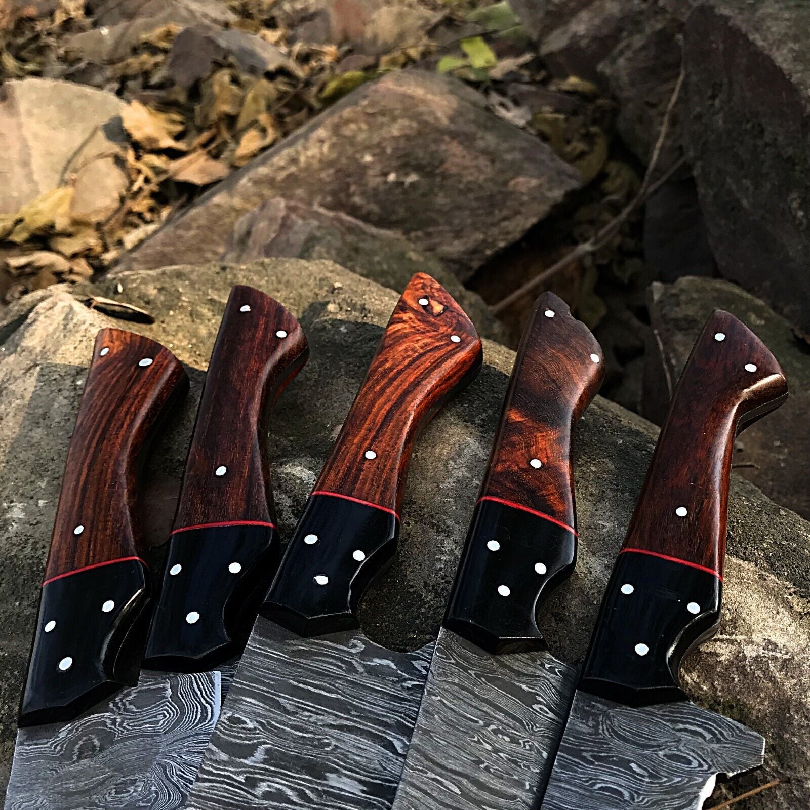 Detailed view of a custom ergonomic knife handle crafted from premium materials for a professional chef knife set