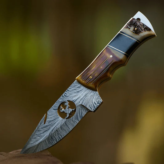 11 Inch Damascus Steel Skinner Knife with Bone and Wood Handle