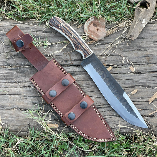 Custom 13" Crown Stag Bowie Knife, Premium Fixed Blade Hunting Knife
