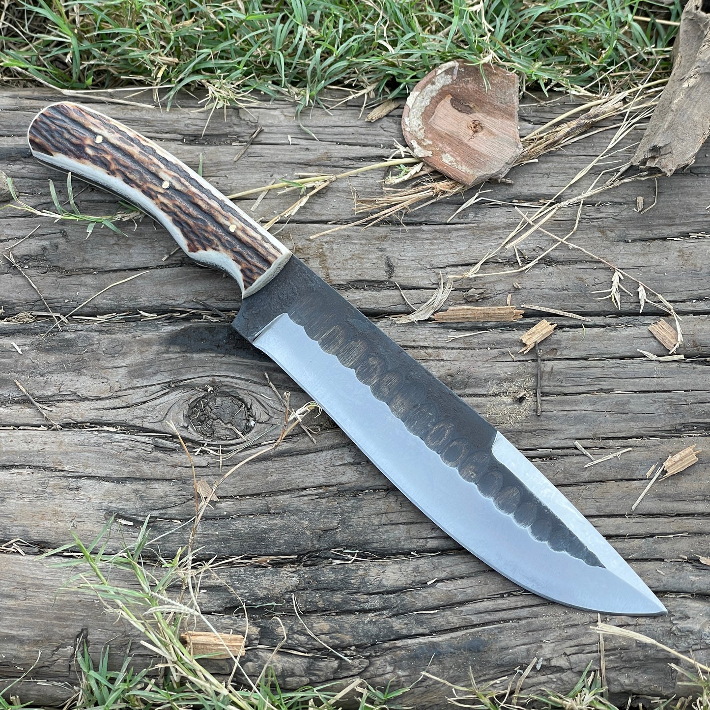 Custom 13" Crown Stag Bowie Knife, Premium Fixed Blade Hunting Knife