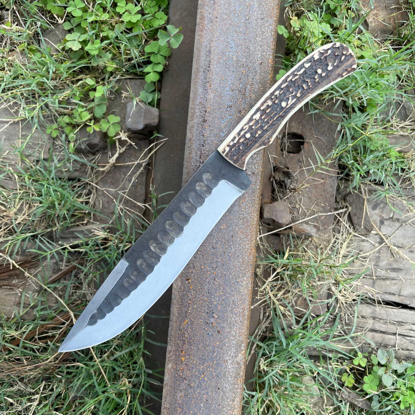 Custom 13" Crown Stag Bowie Knife, Premium Fixed Blade Hunting Knife