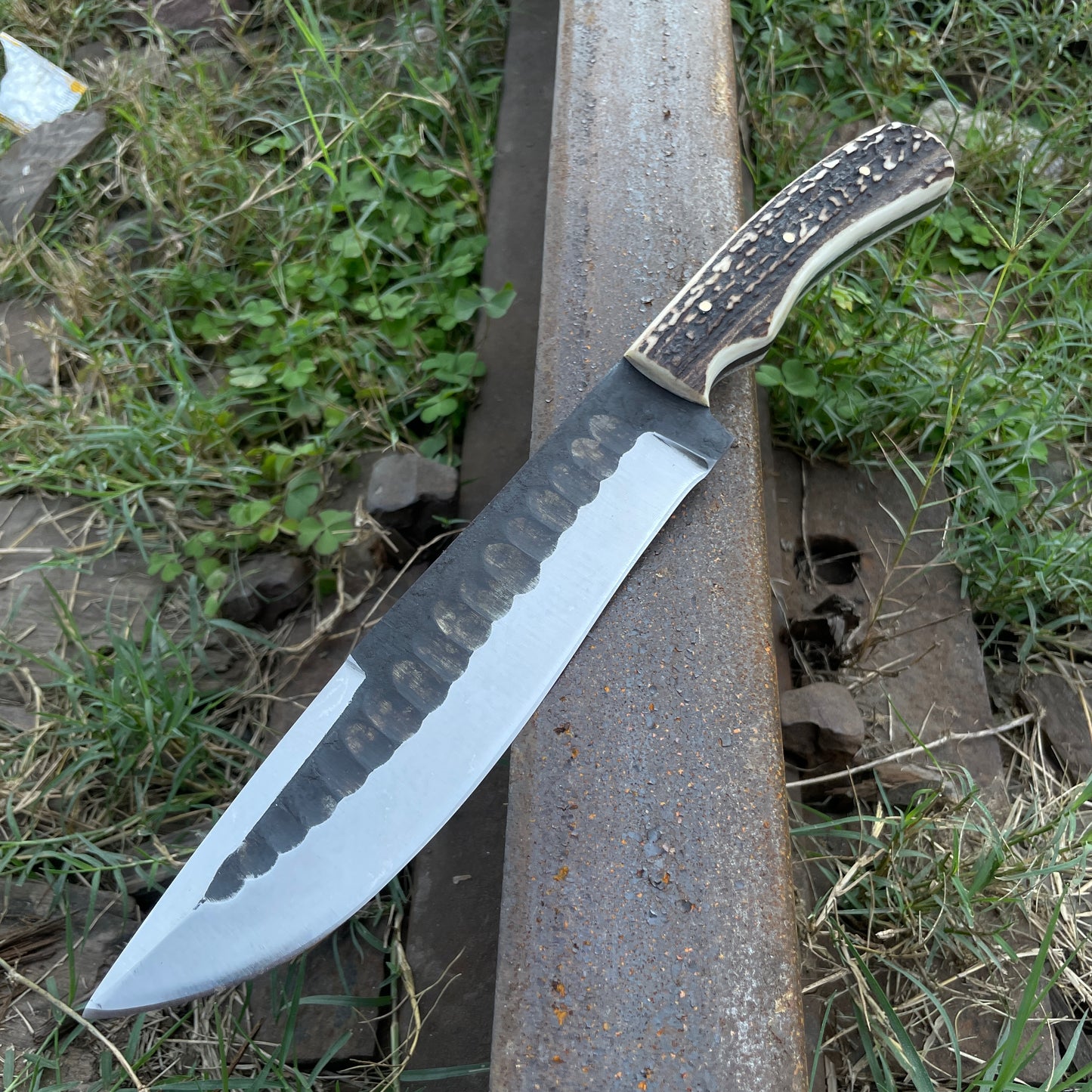 Custom 13" Crown Stag Bowie Knife, Premium Fixed Blade Hunting Knife