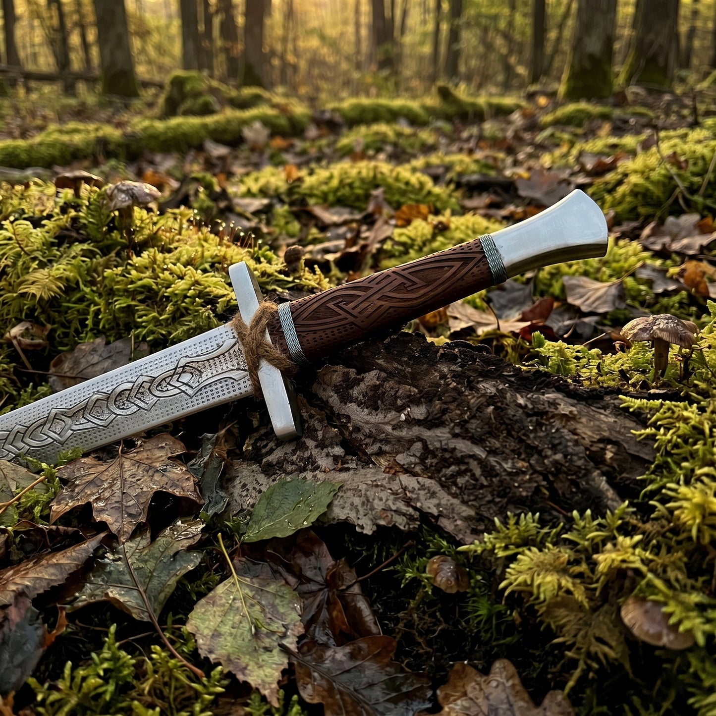 Engraved high carbon steel viking longsword, medieval norse fantasy cosplay greatsword with wood scabbard