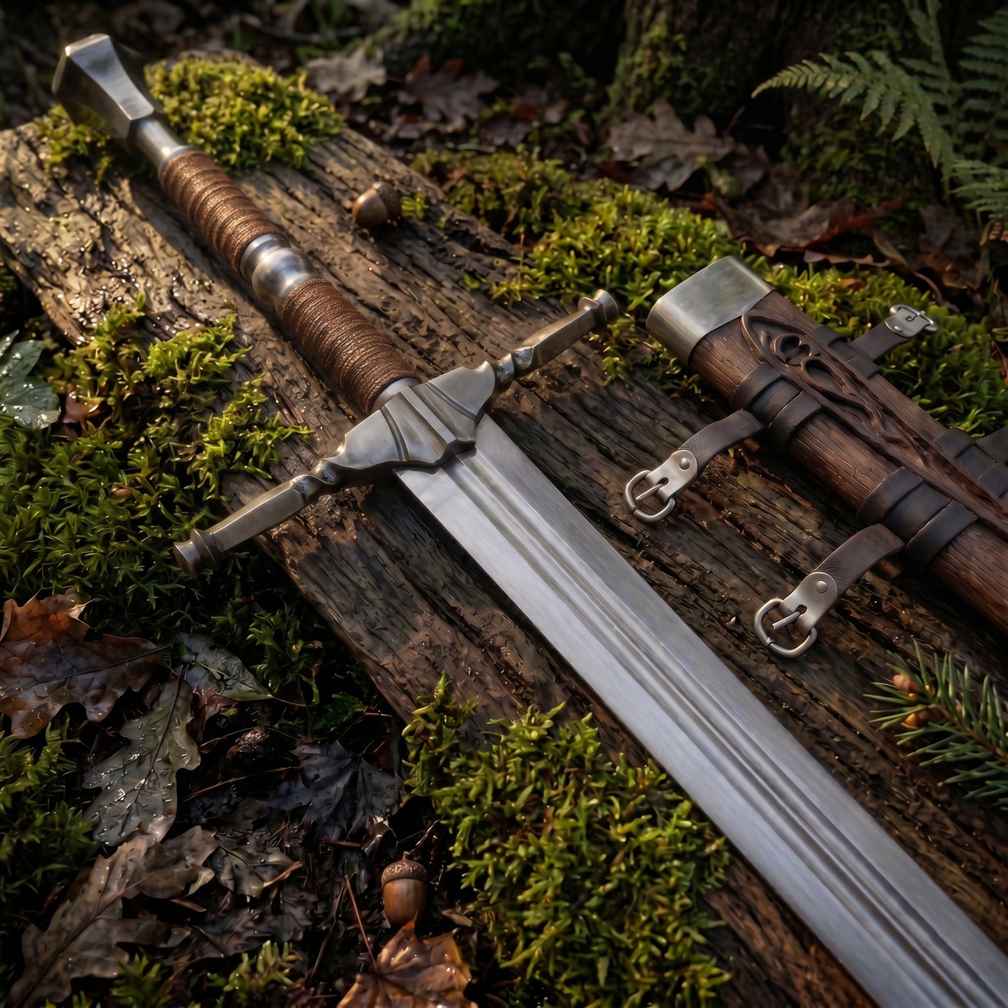 Personalized Handmade Viking Sword, Medieval Norse Longsword with wood scabbard, double edge high carbon steel greatsword, engraved fantasy