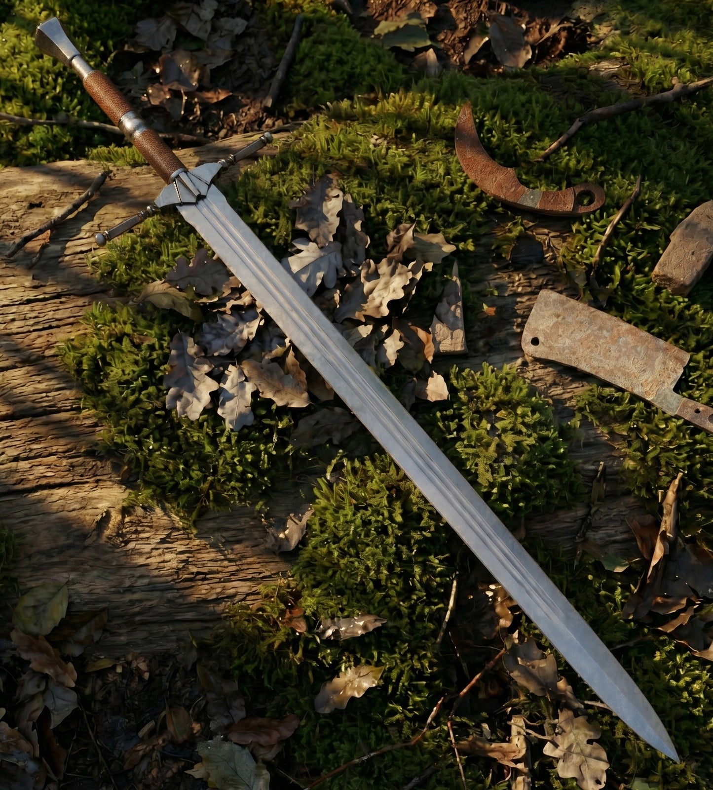 Personalized Handmade Viking Sword, Medieval Norse Longsword with wood scabbard, double edge high carbon steel greatsword, engraved fantasy