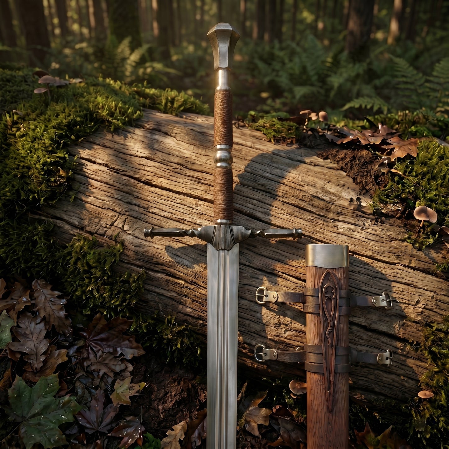 Personalized Handmade Viking Sword, Medieval Norse Longsword with wood scabbard, double edge high carbon steel greatsword, engraved fantasy