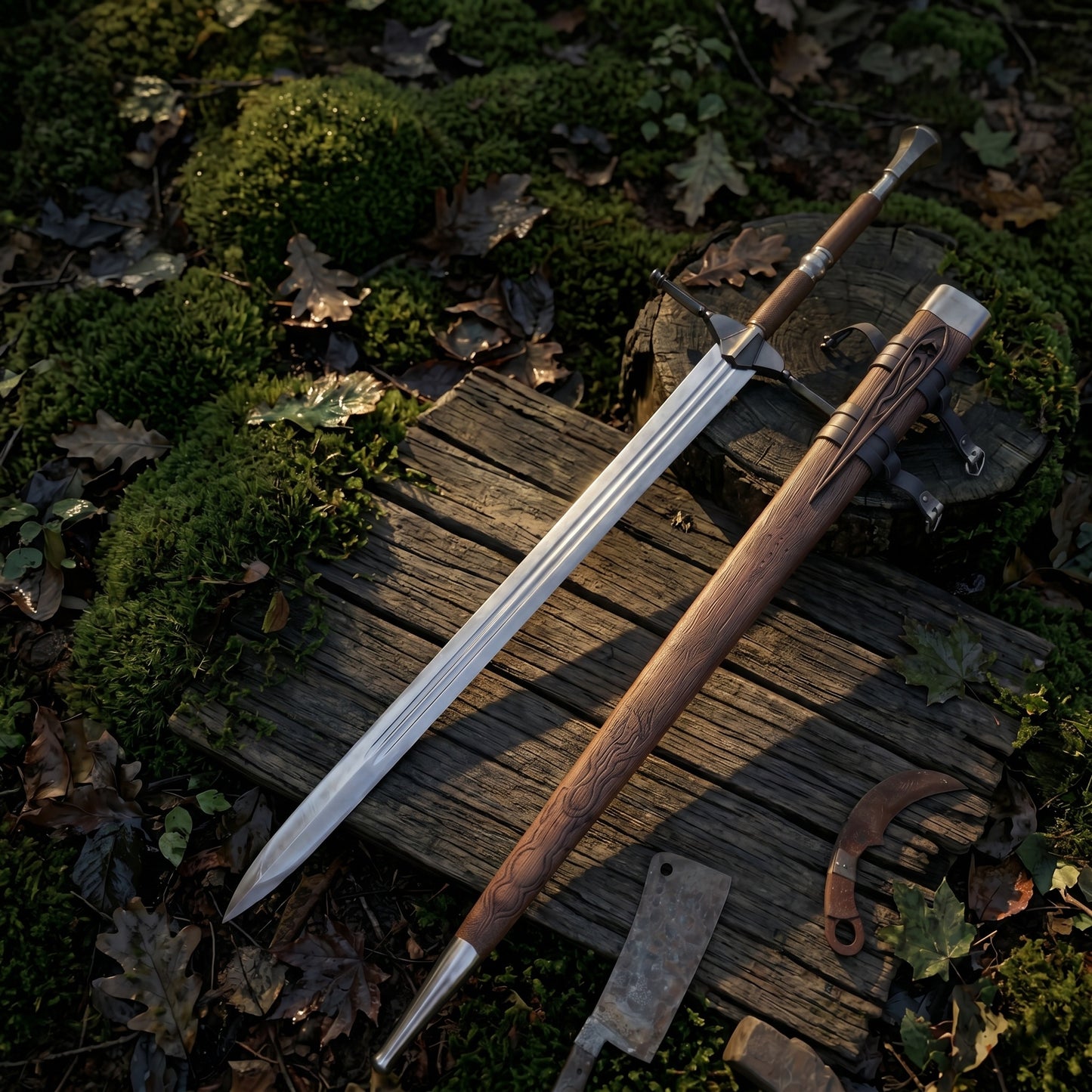 Personalized Handmade Viking Sword, Medieval Norse Longsword with wood scabbard, double edge high carbon steel greatsword, engraved fantasy