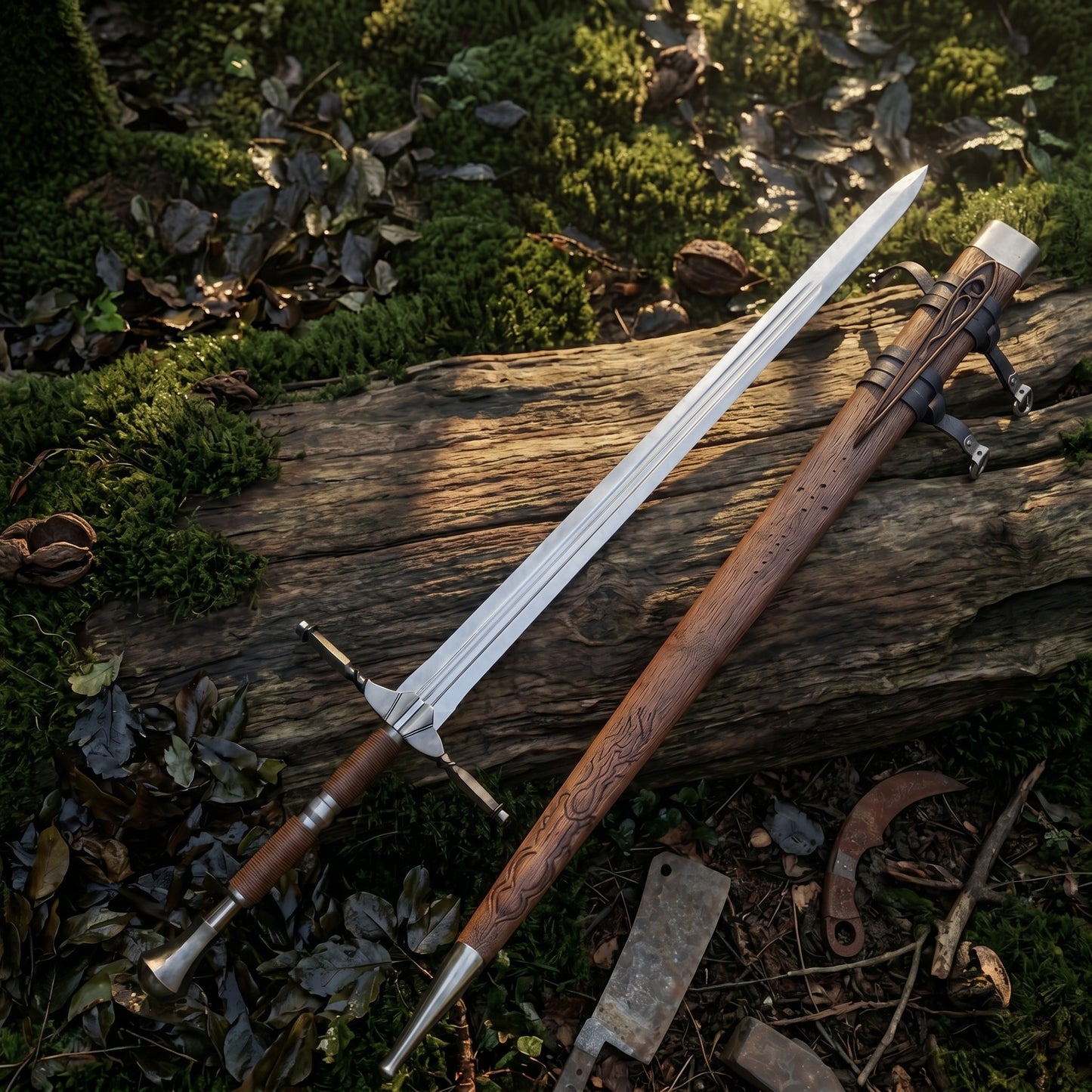 Personalized Handmade Viking Sword, Medieval Norse Longsword with wood scabbard, double edge high carbon steel greatsword, engraved fantasy