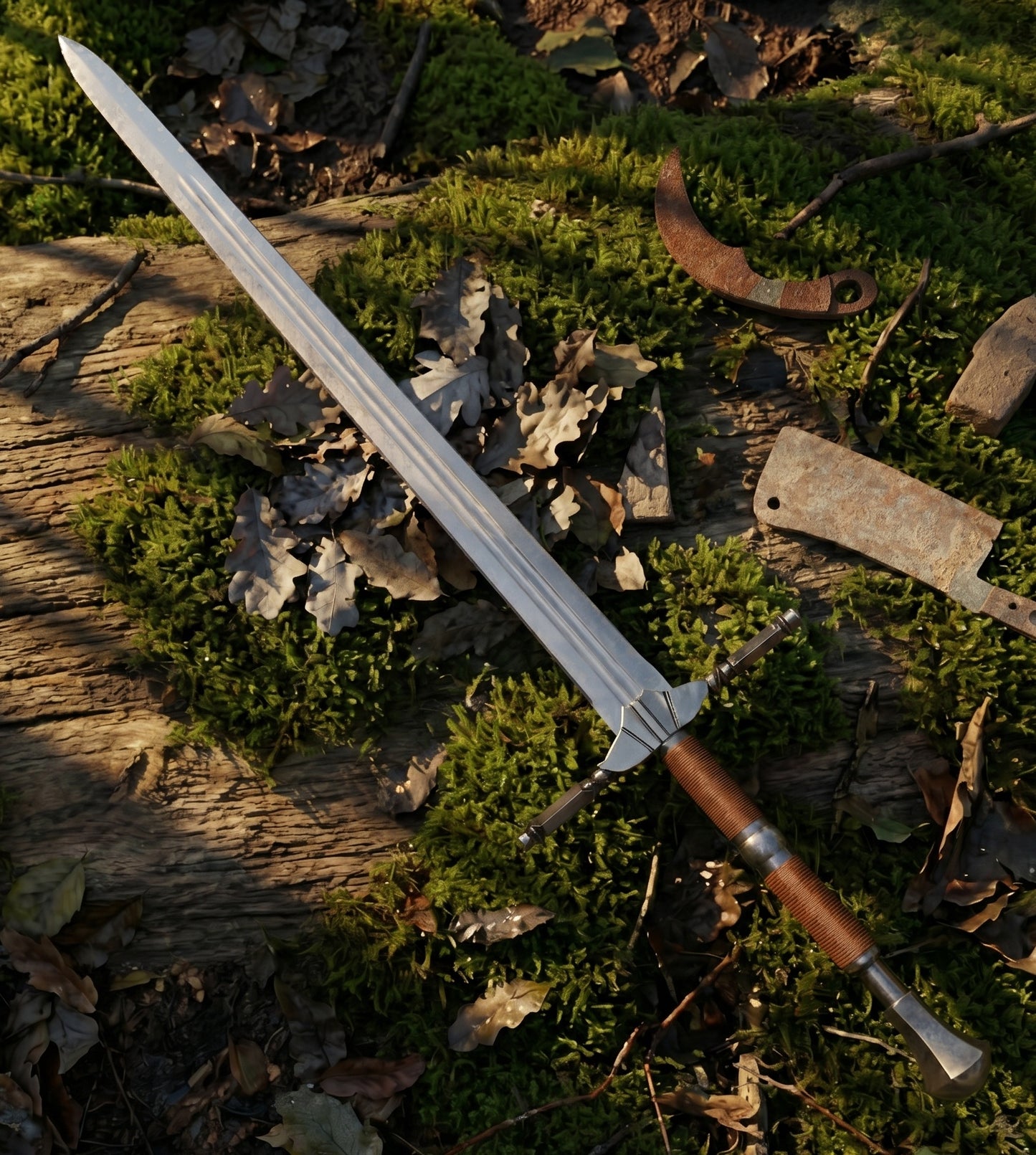 Personalized Handmade Viking Sword, Medieval Norse Longsword with wood scabbard, double edge high carbon steel greatsword, engraved fantasy