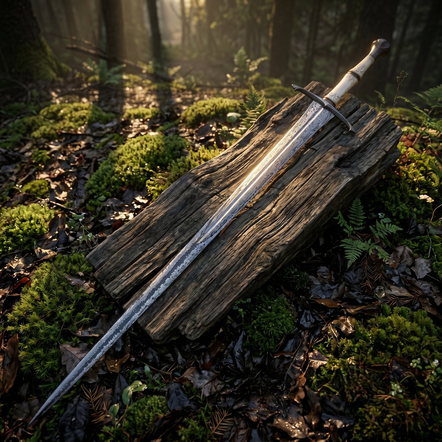 Handmade damascus steel medieval viking sword, bone handle, fantasy cosplay act longsword, personalized engraved collectible