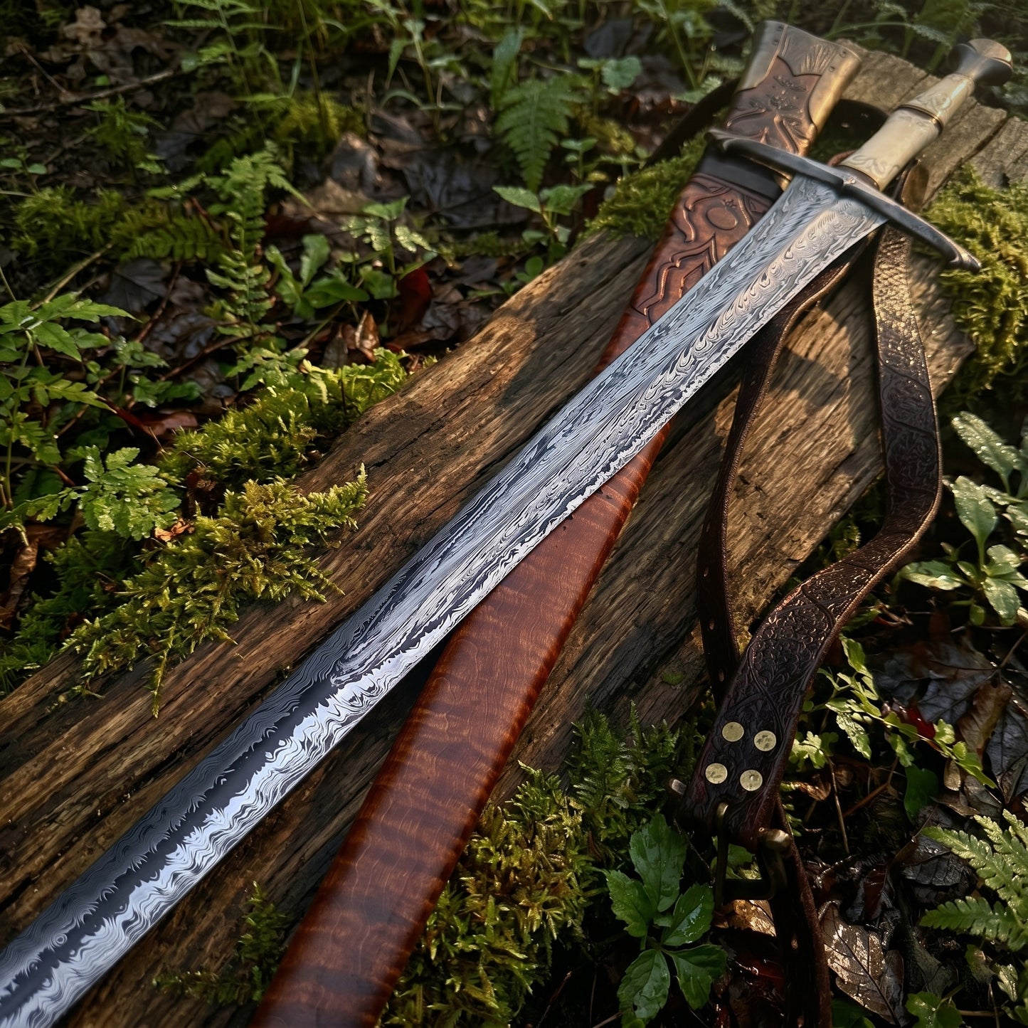 Handmade damascus steel medieval viking sword, bone handle, fantasy cosplay act longsword, personalized engraved collectible