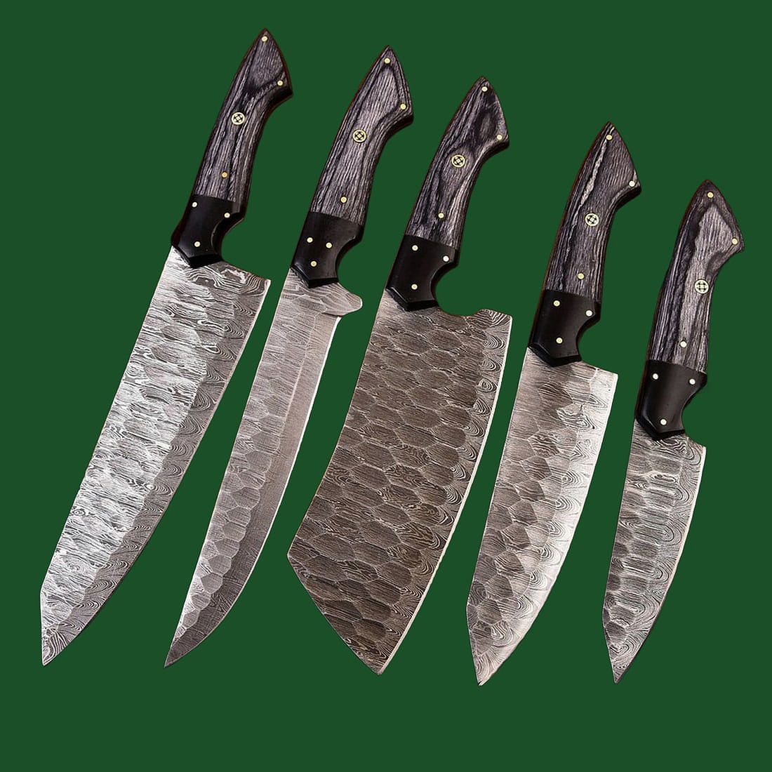 Detail view of 512 layer Twist Pattern Damascus steel blade on a custom handcrafted kitchen knife.