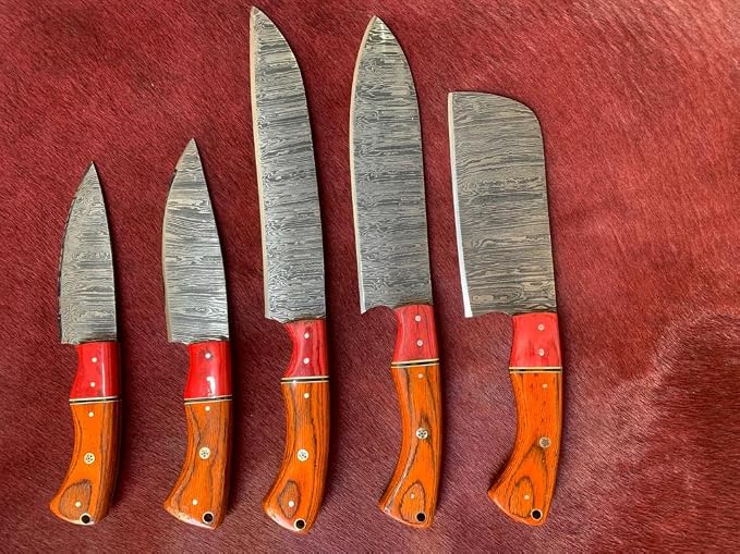 5 Pieces Damascus Chef Knife Set with Cleaver