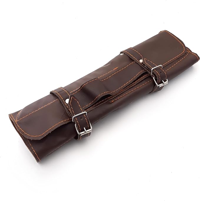 Closed leather roll case for 5 piece knife set