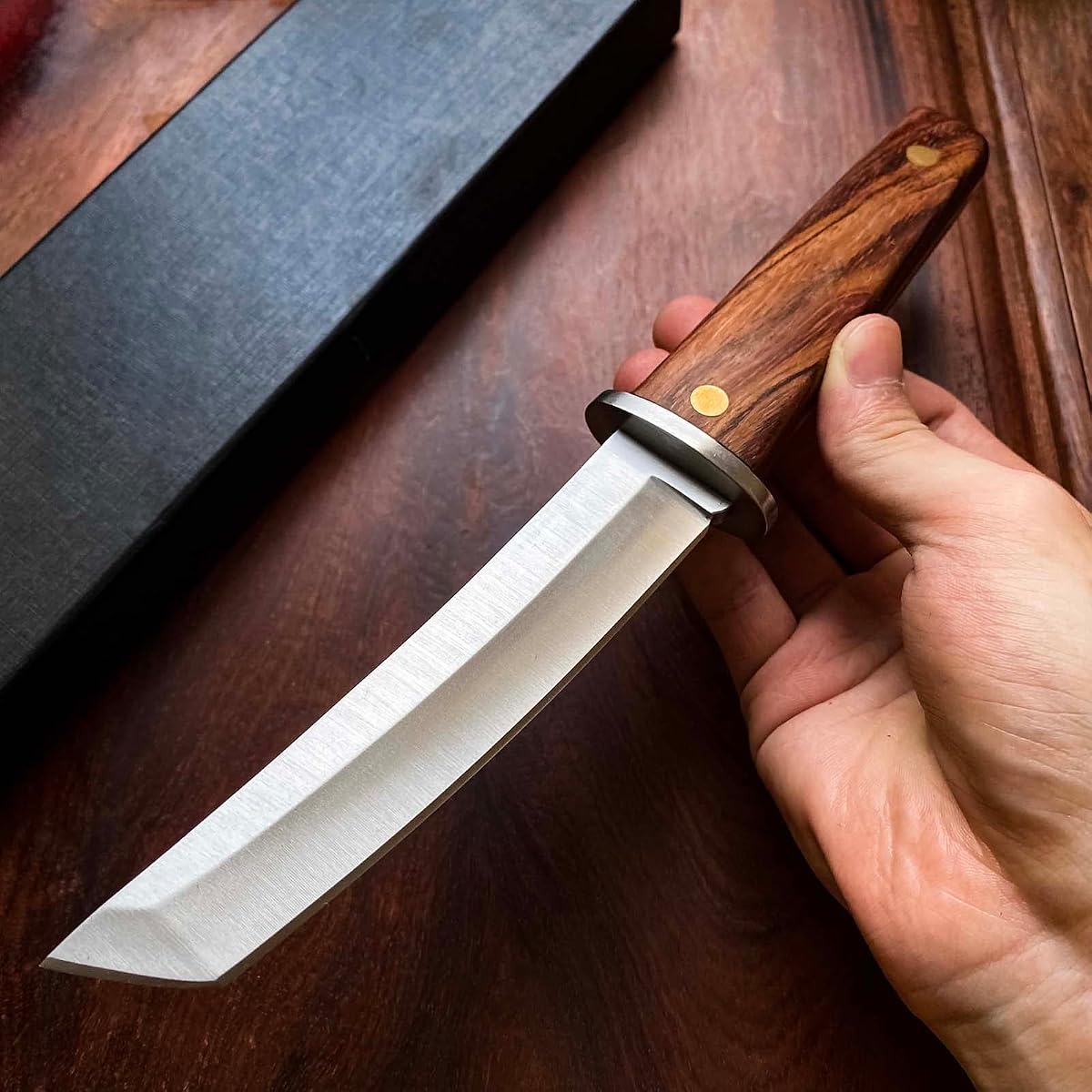 Handmade Japanese Tanto Fixed Blade Knife | D2 Steel Full Tang Survival Knife with Wood Handle