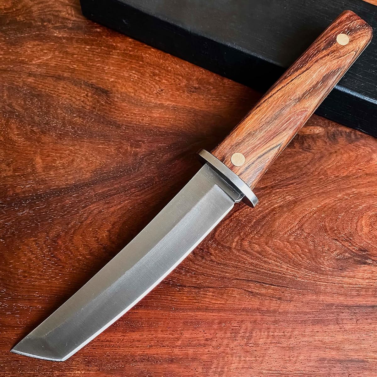 Handmade Japanese Tanto Fixed Blade Knife | D2 Steel Full Tang Survival Knife with Wood Handle