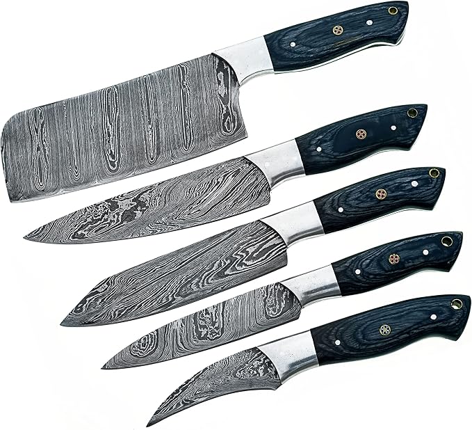 Open leather case showing empty sheaths for 5 piece knife set