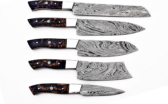 5 piece knife set with black and copper handles fanned