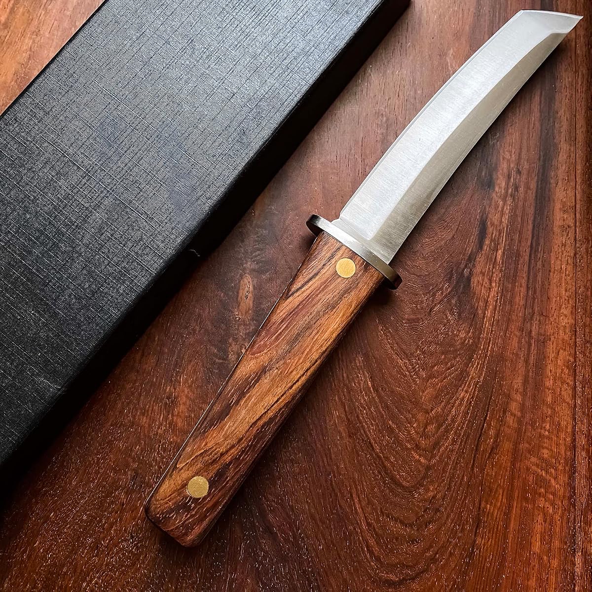 Handmade Japanese Tanto Fixed Blade Knife | D2 Steel Full Tang Survival Knife with Wood Handle