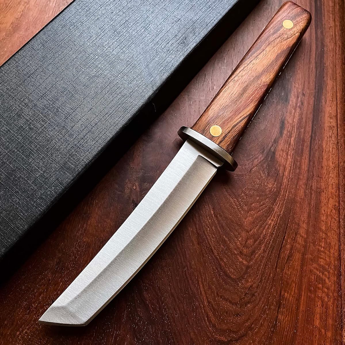 Handmade Japanese Tanto Fixed Blade Knife | D2 Steel Full Tang Survival Knife with Wood Handle
