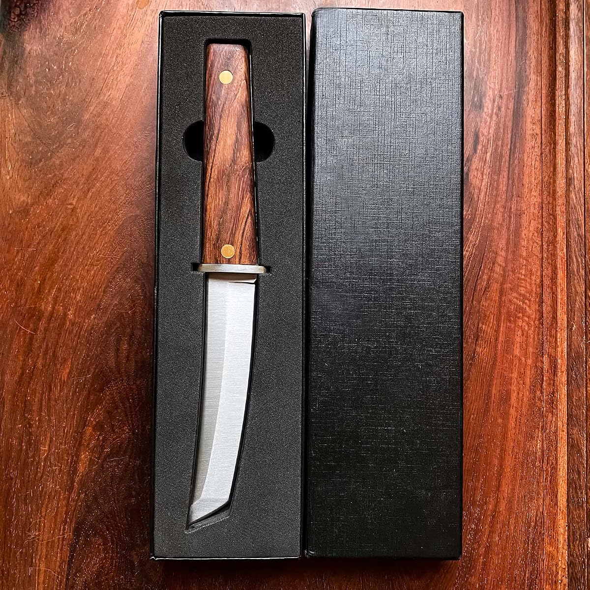 Handmade Japanese Tanto Fixed Blade Knife | D2 Steel Full Tang Survival Knife with Wood Handle