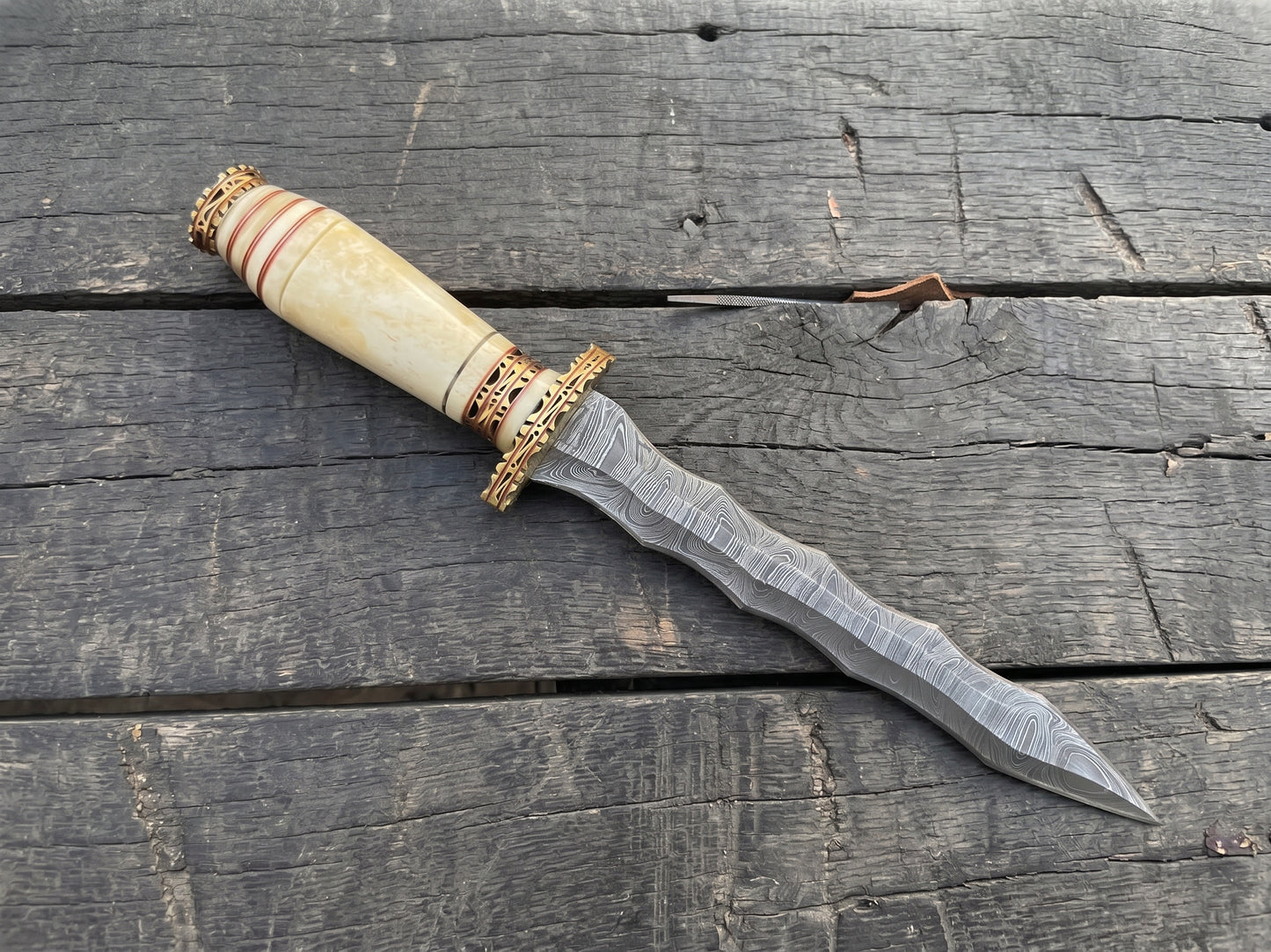 Handmade Damascus Steel Athame Knife, Resin Handle, Personalized Engraved Display Collectible Gift