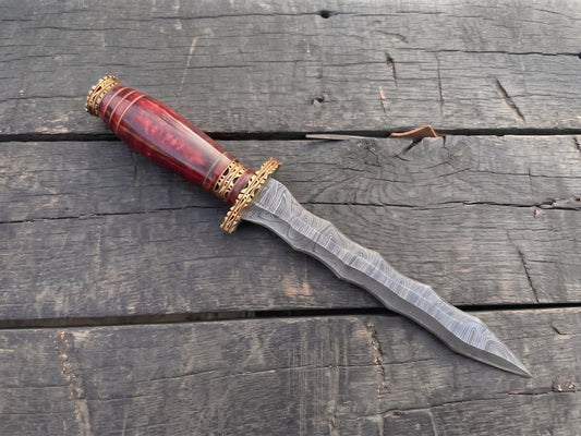 Handmade Damascus Steel Athame Knife, Resin Handle, Personalized Engraved Display Collectible Gift