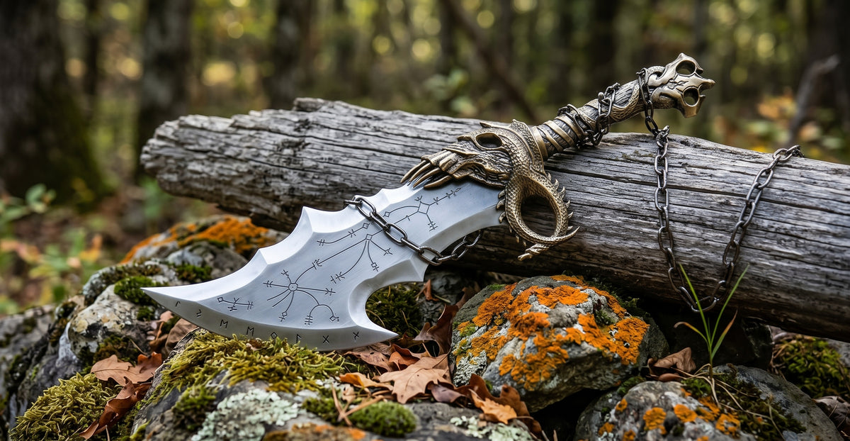Twin fantasy blades with decorative chains