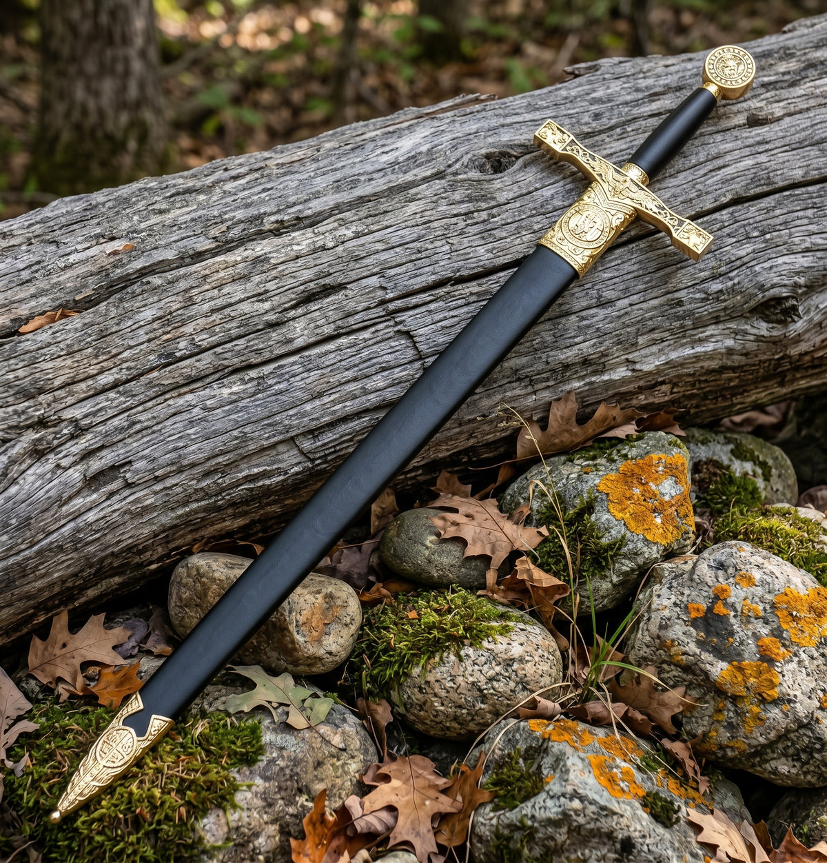 Excalibur display sword on plain background