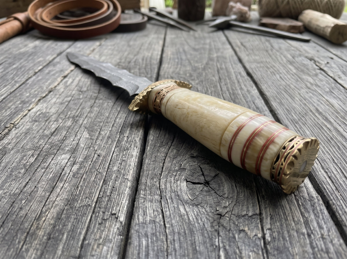 Handmade Damascus Steel Athame Knife, Resin Handle, Personalized Engraved Display Collectible Gift