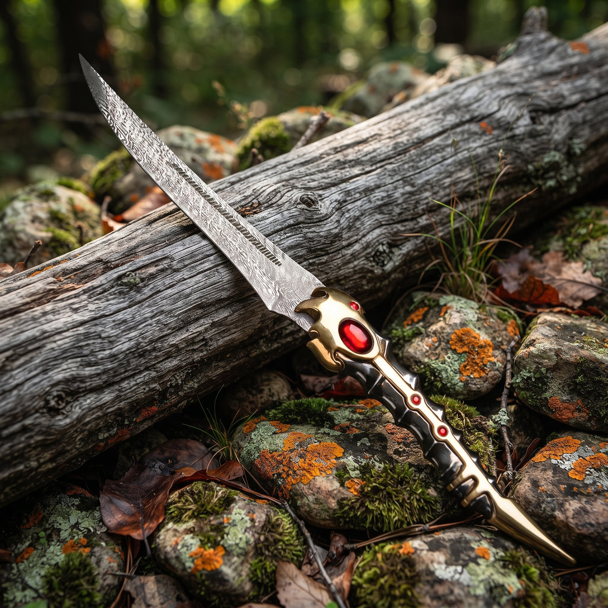 Close up of hunting knife blade and hilt