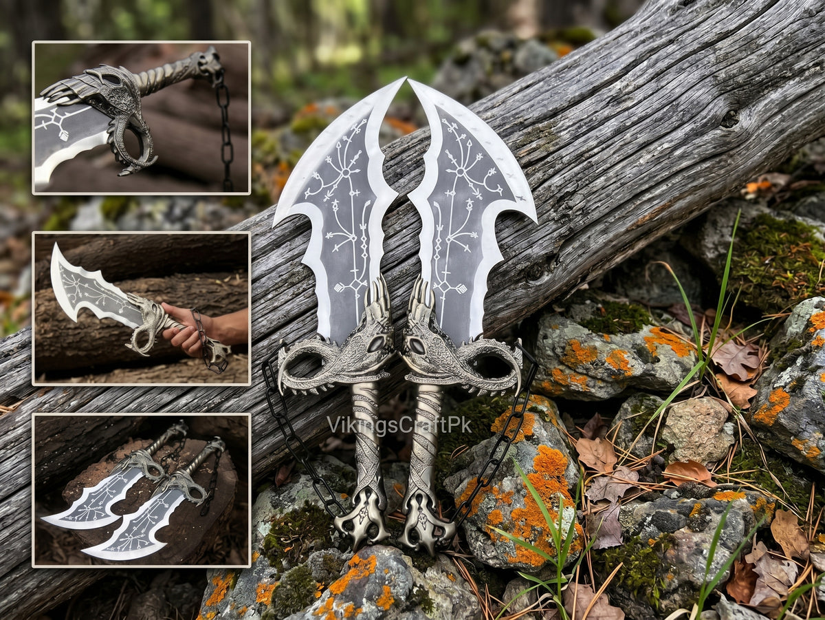 Handmade steel twin fantasy display blades set
