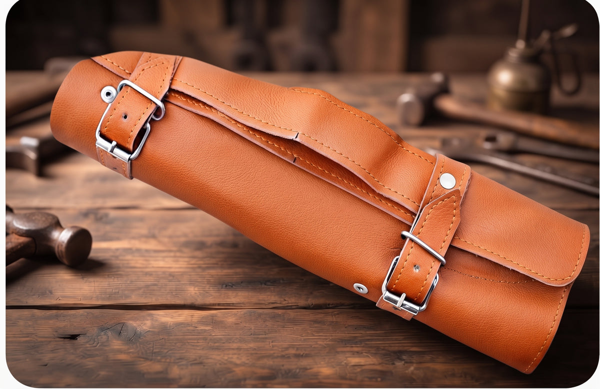 5 Pieces Damascus Chef Knife Set Leather Roll Bag