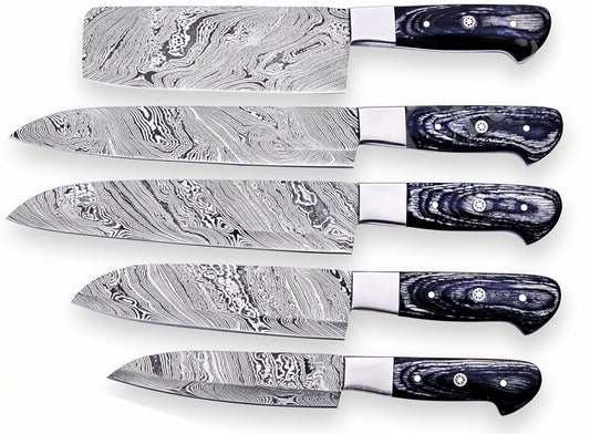5 Pieces Damascus Knife Set with Pakka Wood Handles