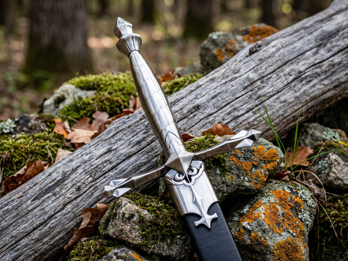 Decorative stainless steel sword blade closeup