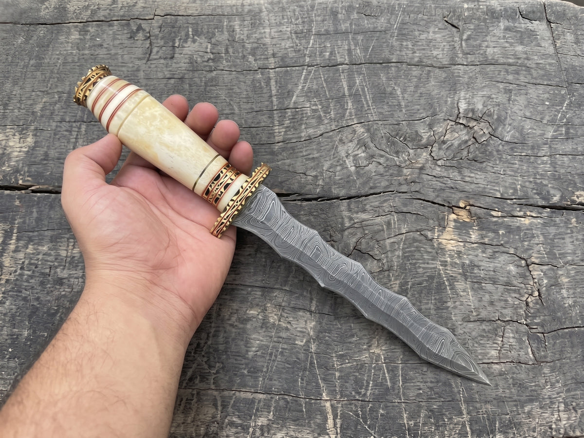 Handmade Damascus Steel Athame Knife, Resin Handle, Personalized Engraved Display Collectible Gift