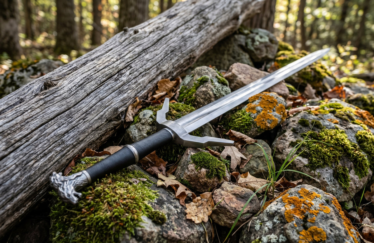 Two hand PU foam sword on plain background
