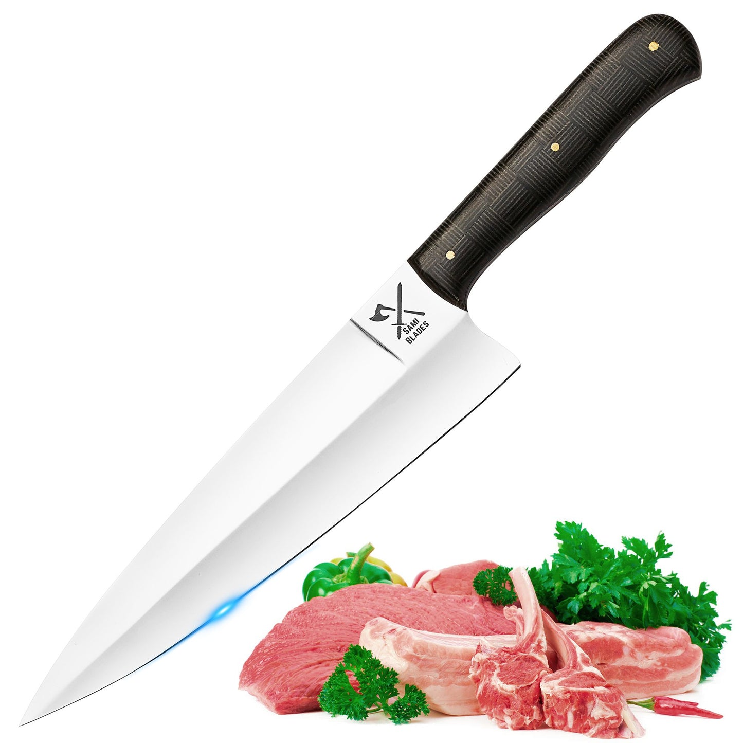 Professional Stainless Steel Chef Knife, 13 Inch High Carbon Blade, 8 Inch Sharp High Polish Kitchen Knife with Micarta Handle for Meat Cutting & Cooking