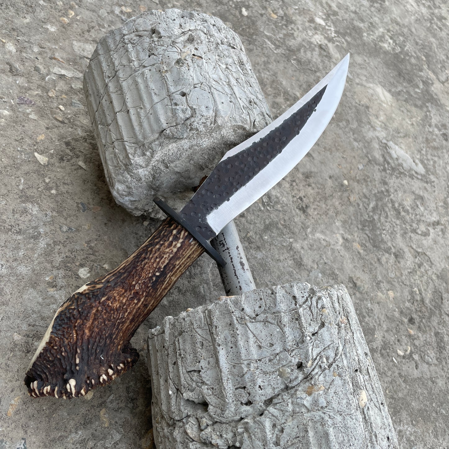 Authentic Hand Forged Crown Stag Bowie Knife, High Carbon Steel Blade with Antler Handle & Leather Sheath, Custom Handmade Stag Horn Hunting Knife