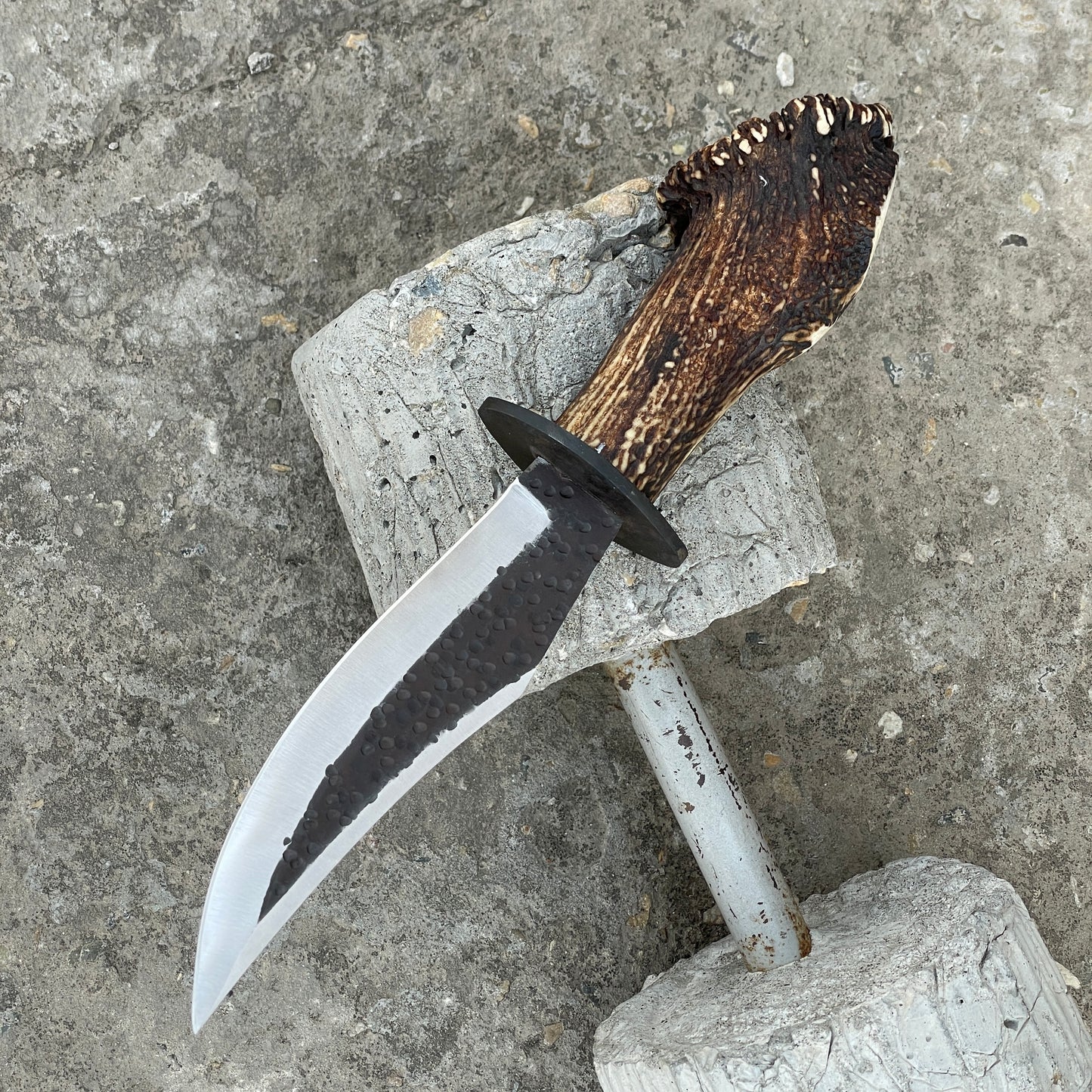 Authentic Hand Forged Crown Stag Bowie Knife, High Carbon Steel Blade with Antler Handle & Leather Sheath, Custom Handmade Stag Horn Hunting Knife
