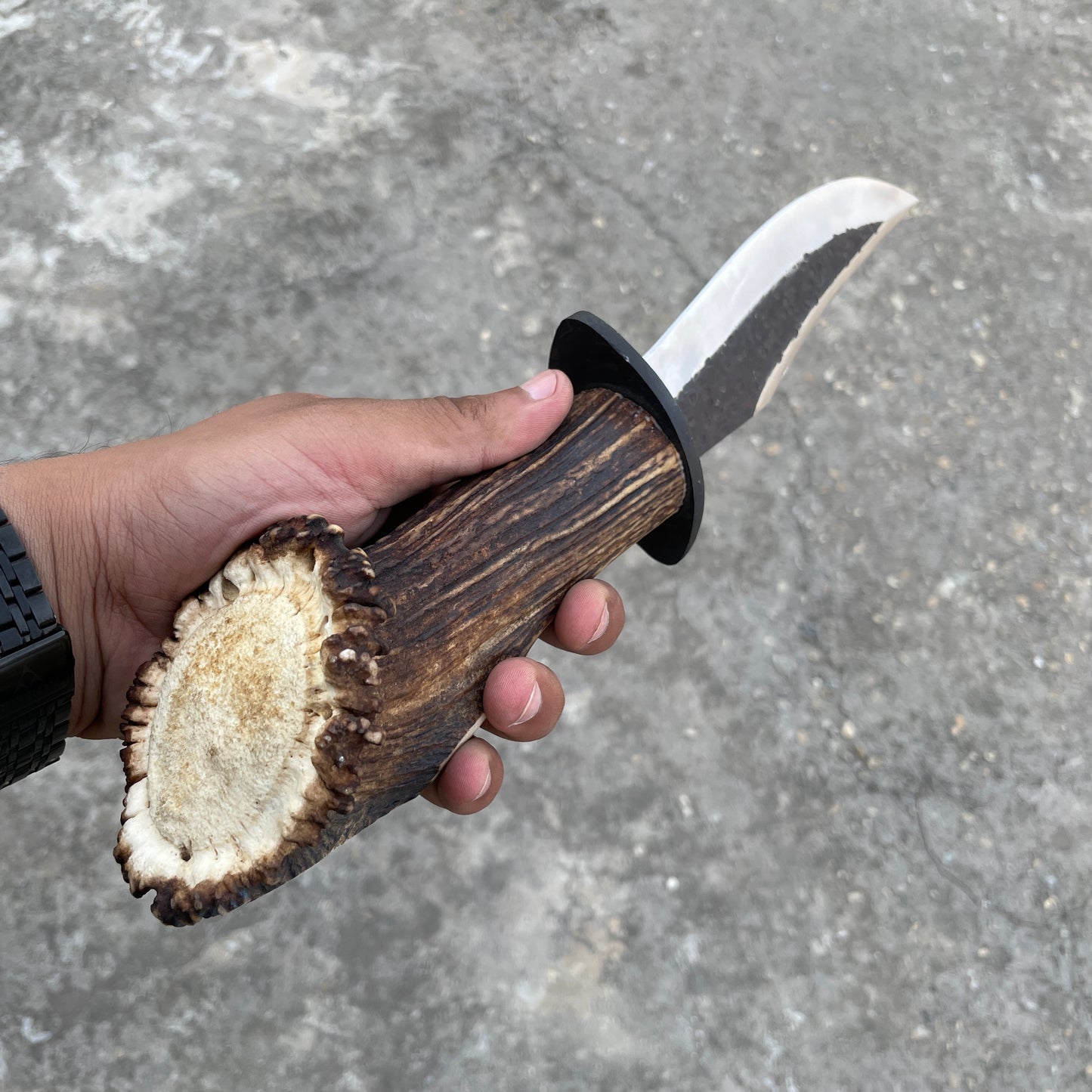 Authentic Hand Forged Crown Stag Bowie Knife, High Carbon Steel Blade with Antler Handle & Leather Sheath, Custom Handmade Stag Horn Hunting Knife