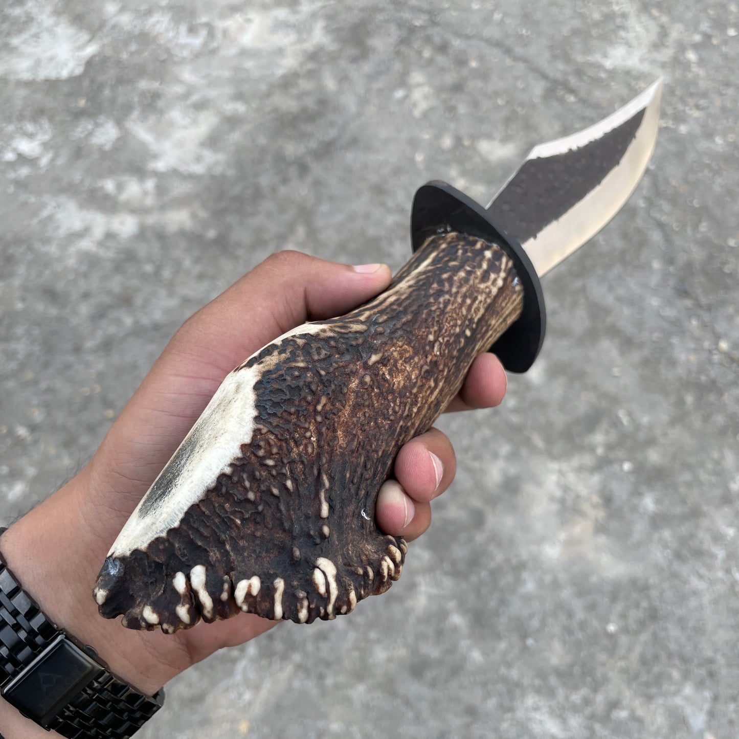Authentic Hand Forged Crown Stag Bowie Knife, High Carbon Steel Blade with Antler Handle & Leather Sheath, Custom Handmade Stag Horn Hunting Knife